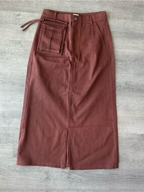 Hisso Red Brown Maxi Utility Skirt with Detachable Front Pocket